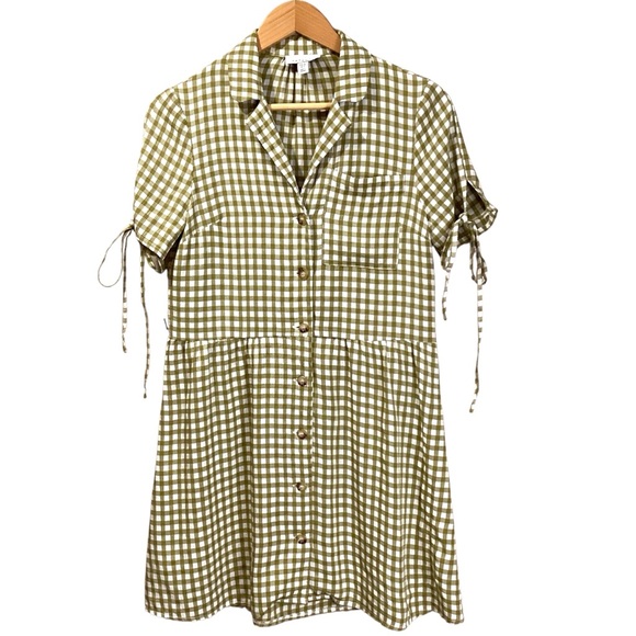 Topshop Tie Sleeve Gingham Mini Dress in Khaki, Size 4 Item 103394573 - Picture 13 of 13